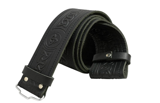 Celtic Twist Black Leather Kilt Belt CLOUD KILT