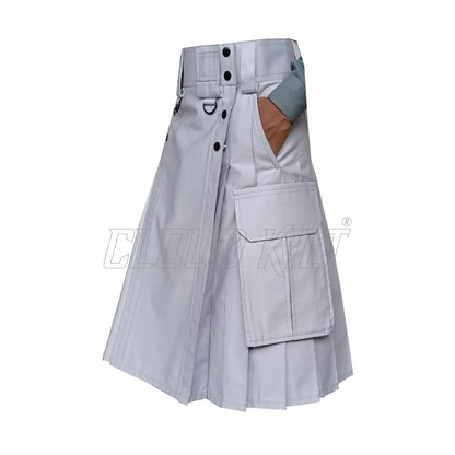 Traditional Modern Utility Kilt With Slash and Cargo Pockets CLOUD KILT