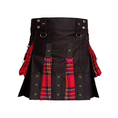 Women Black With Royal Stewart Box Pleat Utility Kilt CLOUD KILT